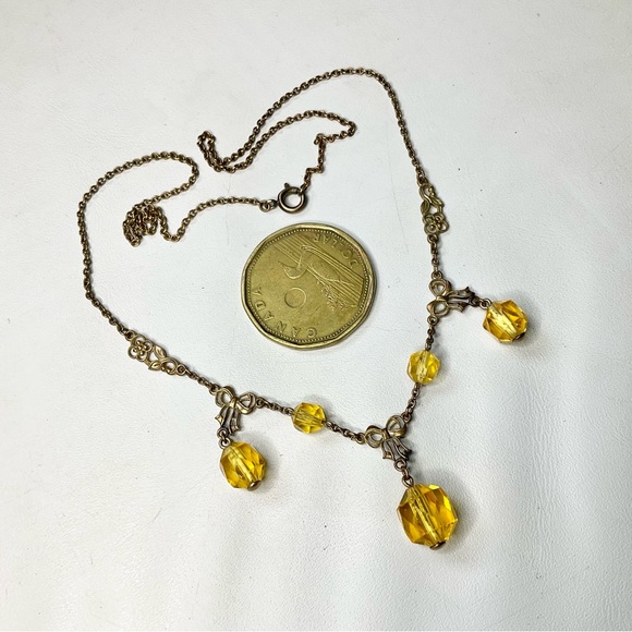 Art Deco Uranium Glass Bows Drops Necklace 20’s/30’s Original Antique - Picture 5 of 10
